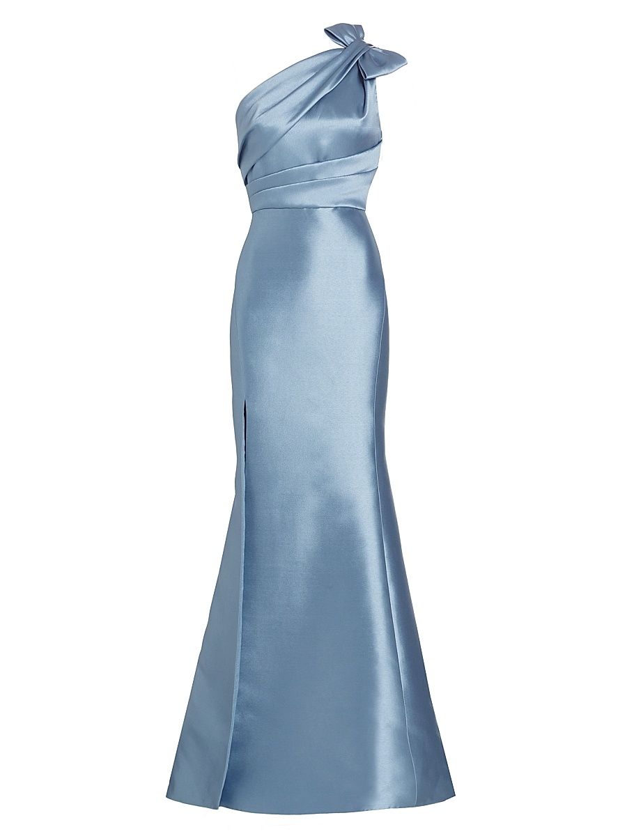 Women's Mikado Bow One-Shoulder Gown - Smokey Blue - Size 16