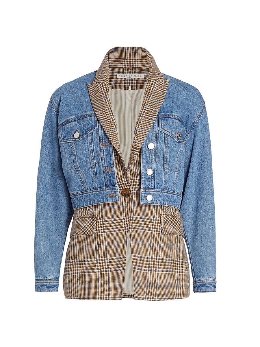 Women's Keaton Combo 2-Piece Denim & Check Dickey Jacket - Camel Steel Blue Multi - Size XS