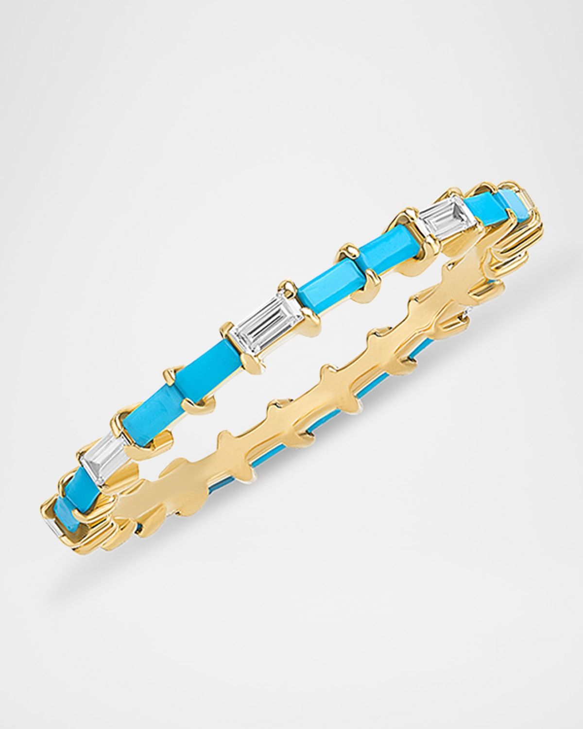 14K Turquoise and Diamond Baguette Stackable Ring, Size 8