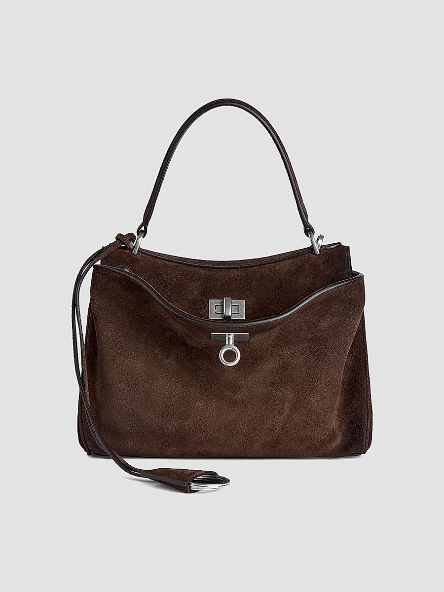 Balenciaga Women's Rodeo Small Suede Top Handle Bag - Espresso
