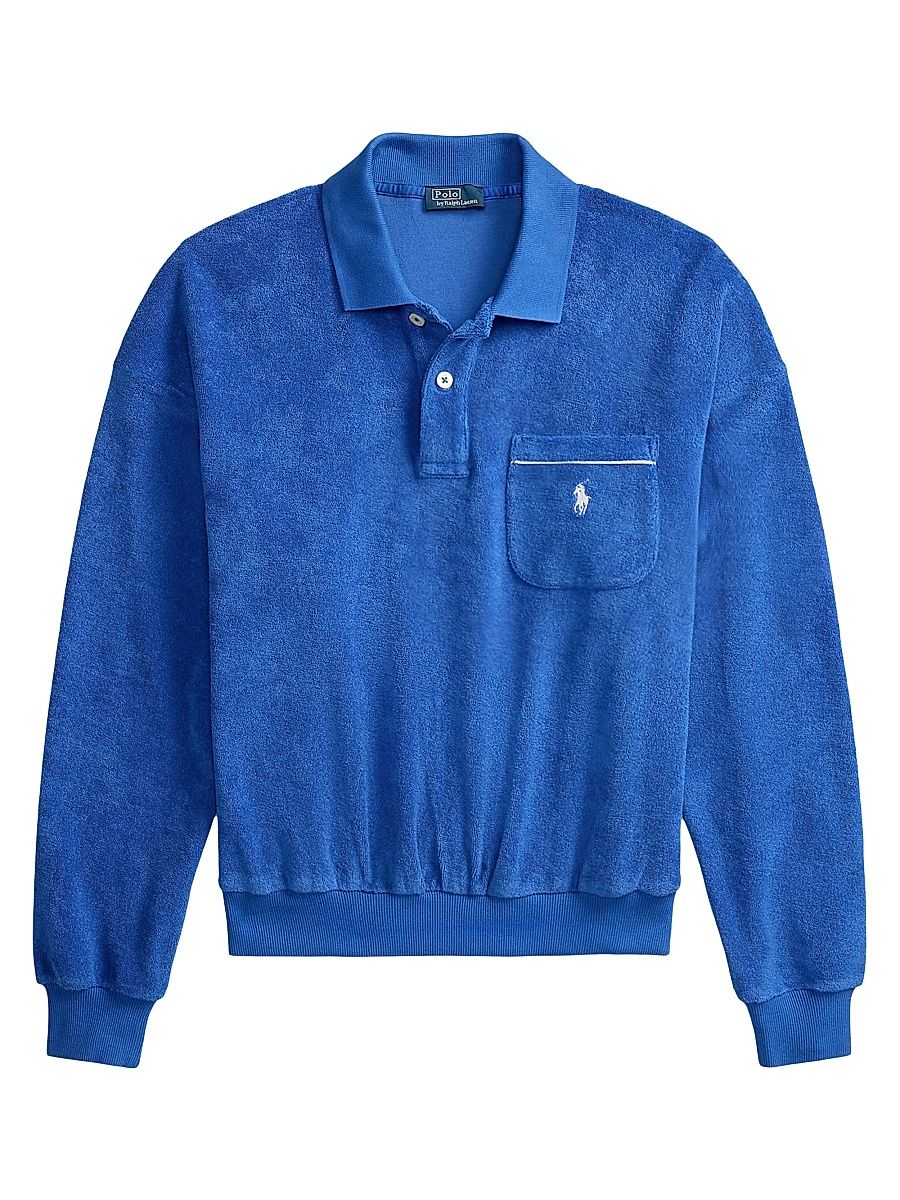 Women's Logo Terry Cotton-Blend Long-Sleeve Polo Shirt - Gala Blue - Size XS