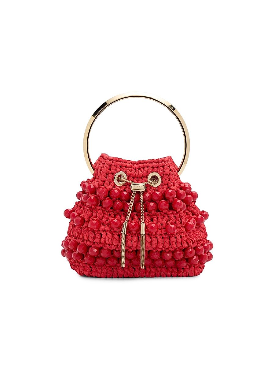 Women's Riviera Capsule Bon Bon Beaded Raffia Top Handle Bag - Ruby Red