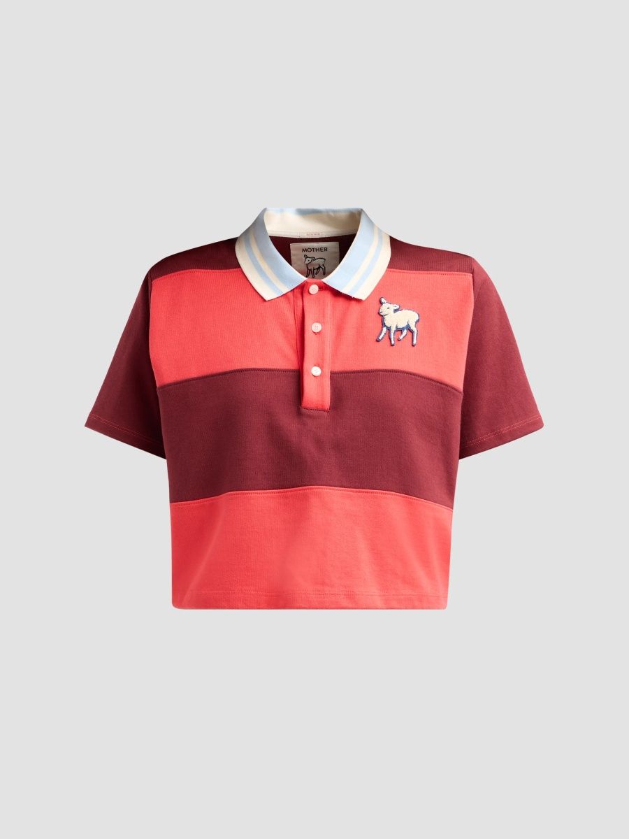 Mother Women's The Stripe Boxy Polo Top - Cabernet Bittersweet Stripe - Size XL