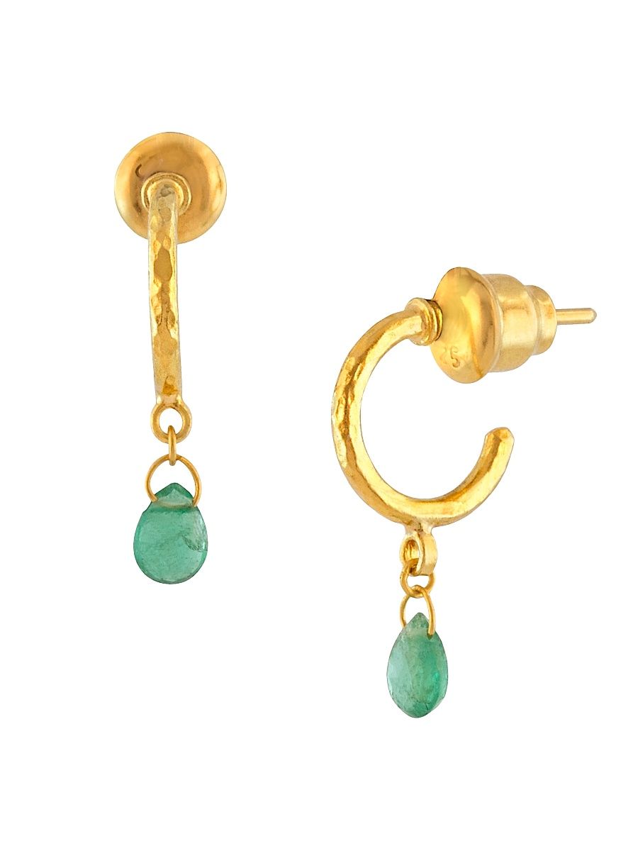 Women's Dew Hue 24K Yellow Gold & Emerald Drop Earrings - Yellow Gold