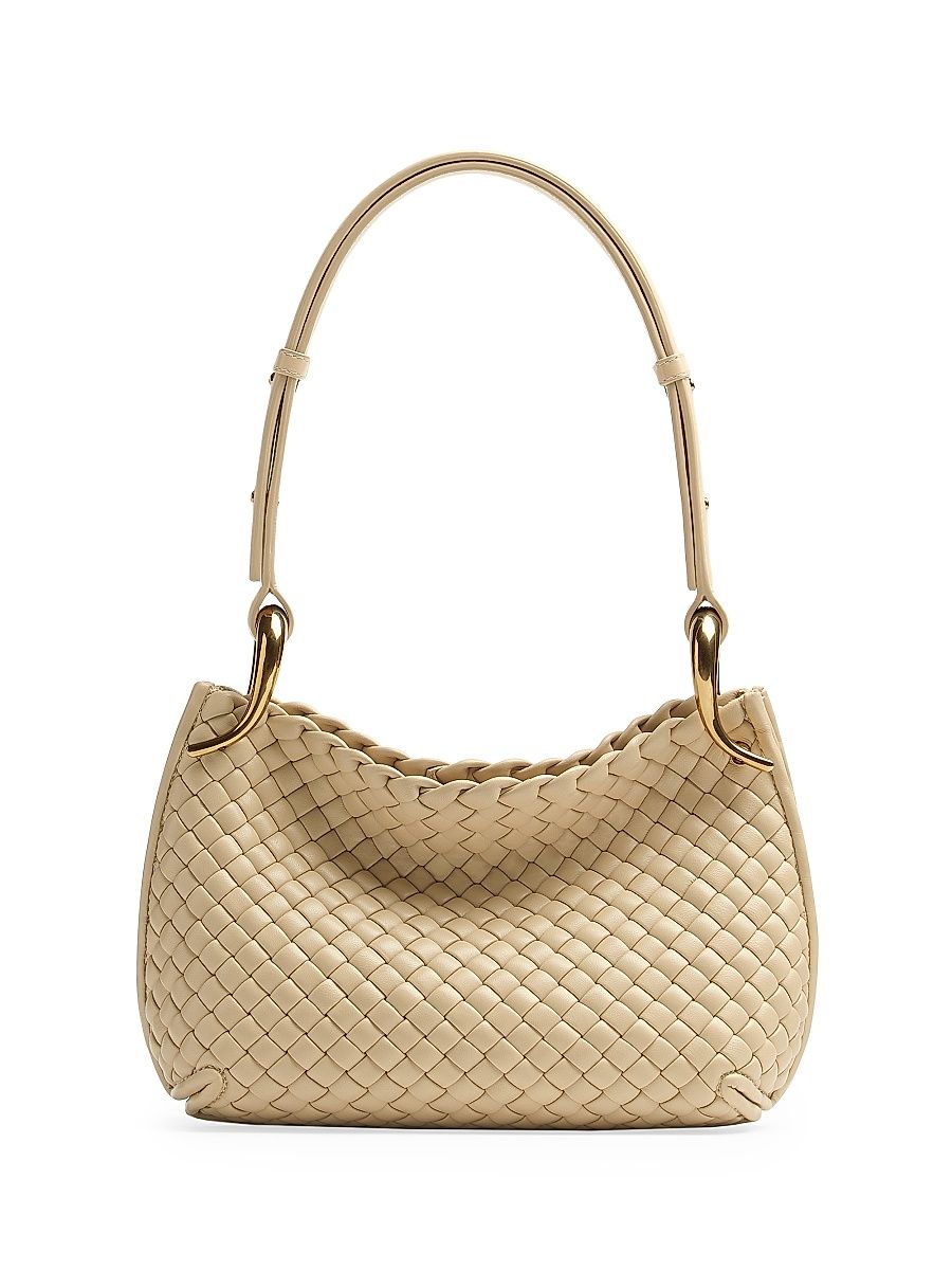 Women's Padded Intreccio Leather Shoulder Bag - Porridge Gold