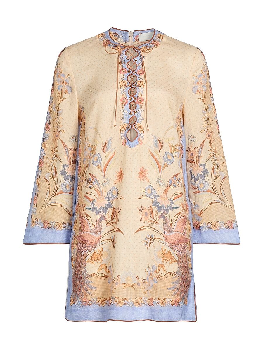 Women's Indra Floral Linen Tunic Minidress - Biscuit Scarf Floral - Size 8