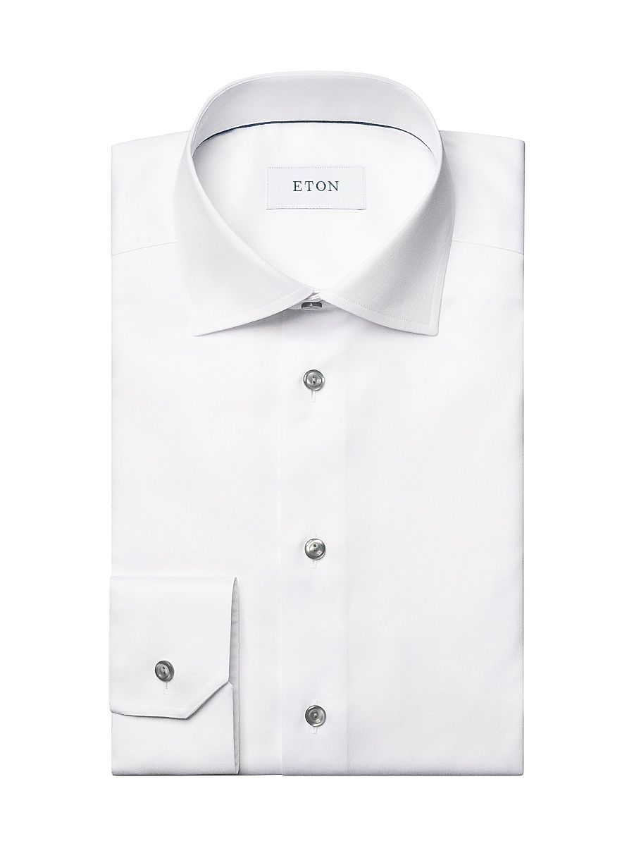 Men's Contemporary-Fit Twill Dress Shirt with Grey Details - White - Size 16