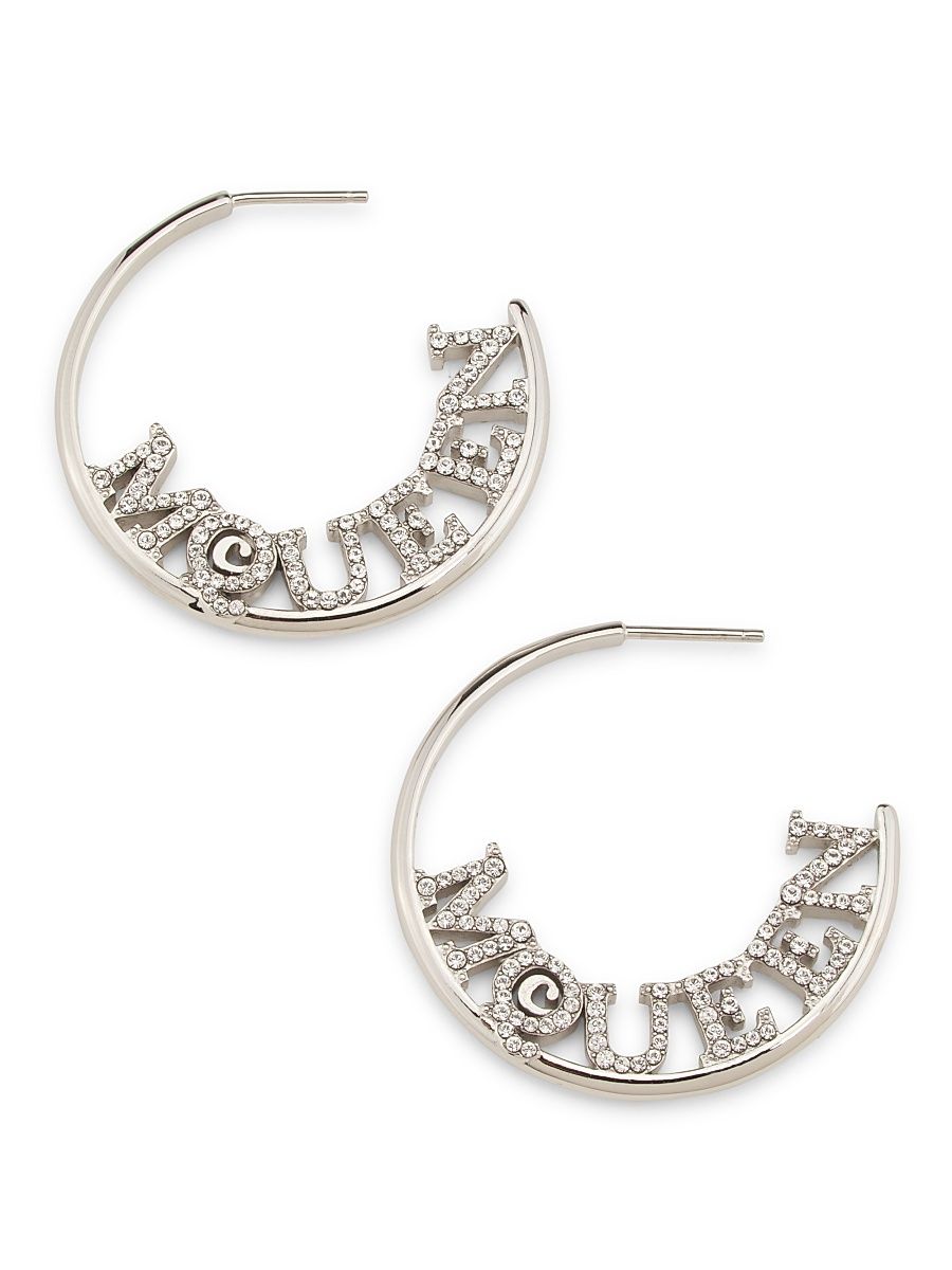 Women's Silvertone & Glass Crystal Logo Hoop Earrings - Silver Grey