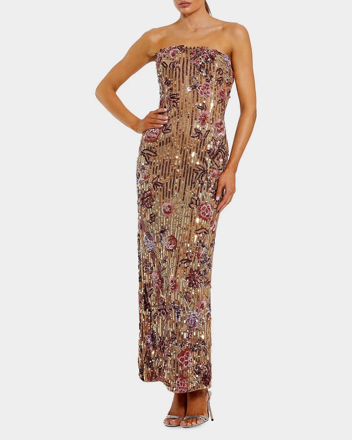 Satin Bustier Brocade Midi Dress