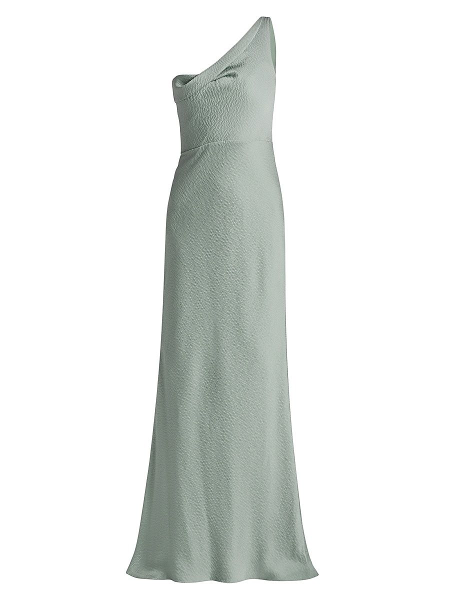 Women's Hammered Satin One-Shoulder Gown - Jade - Size 8