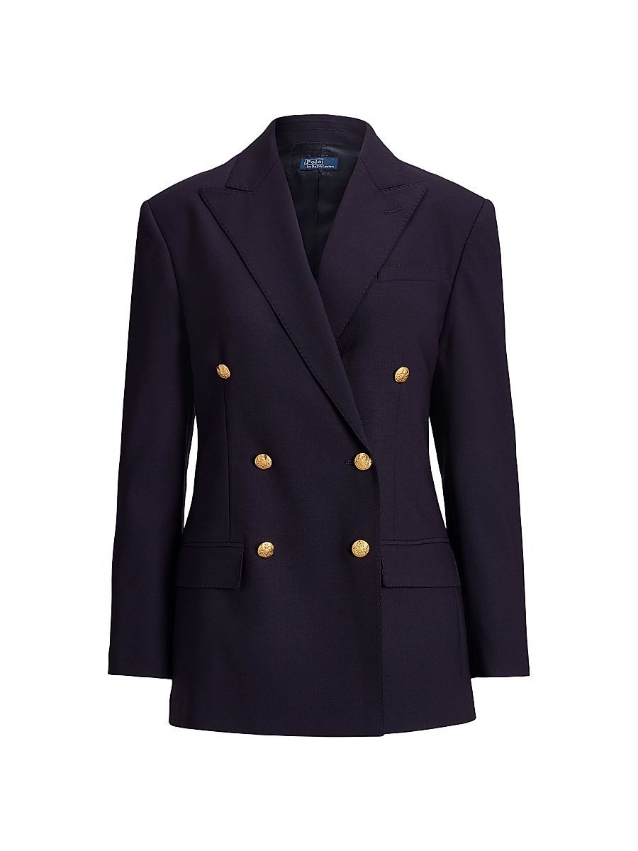 Women's Double-Breasted Wool-Blend Blazer - Navy - Size 8