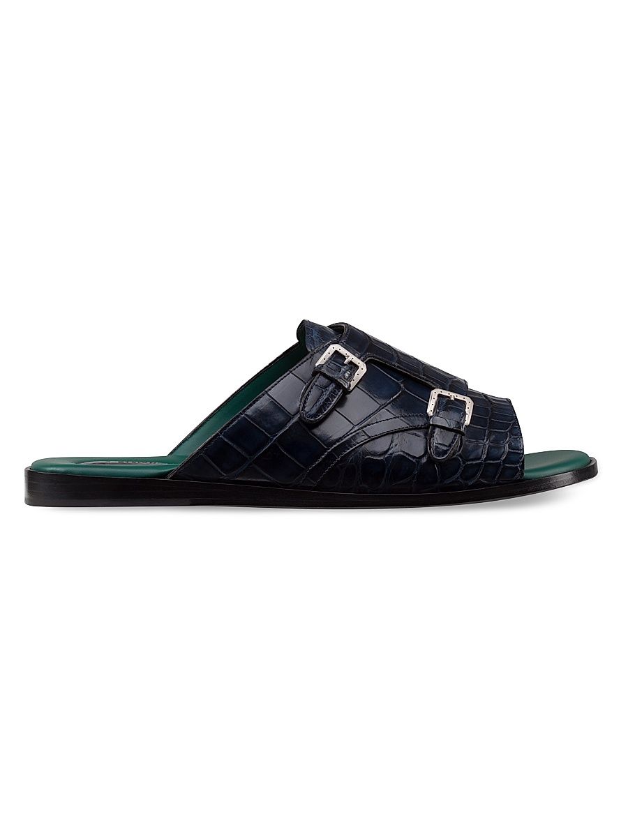 Men's Antique Crocodile Leather Monk Strap Sandals - Blue - Size 11