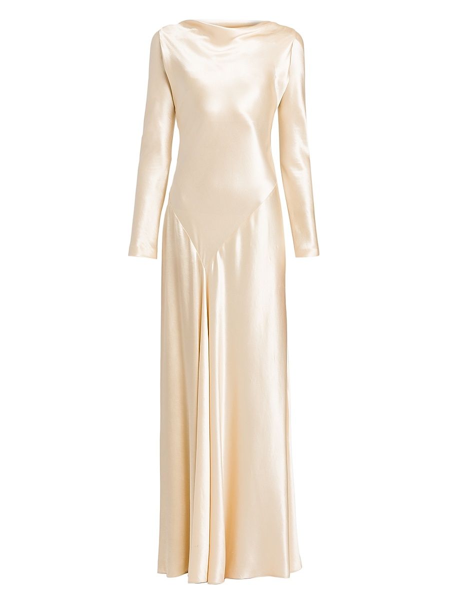 Women's Satin Bias-Cut Maxi Dress - Ivory - Size 6