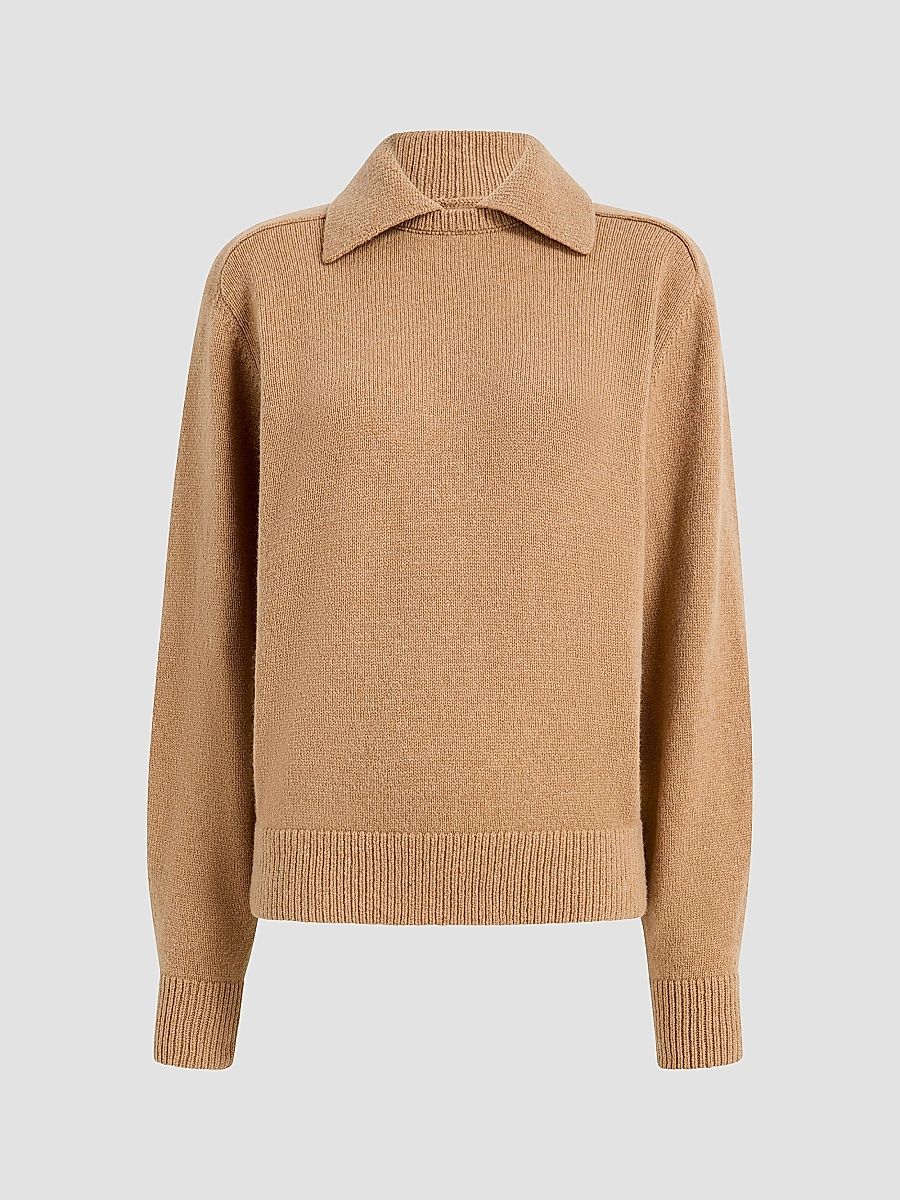 Women's Jackson Wool-Cashmere Spread-Collar Sweater - Camel - Size XL
