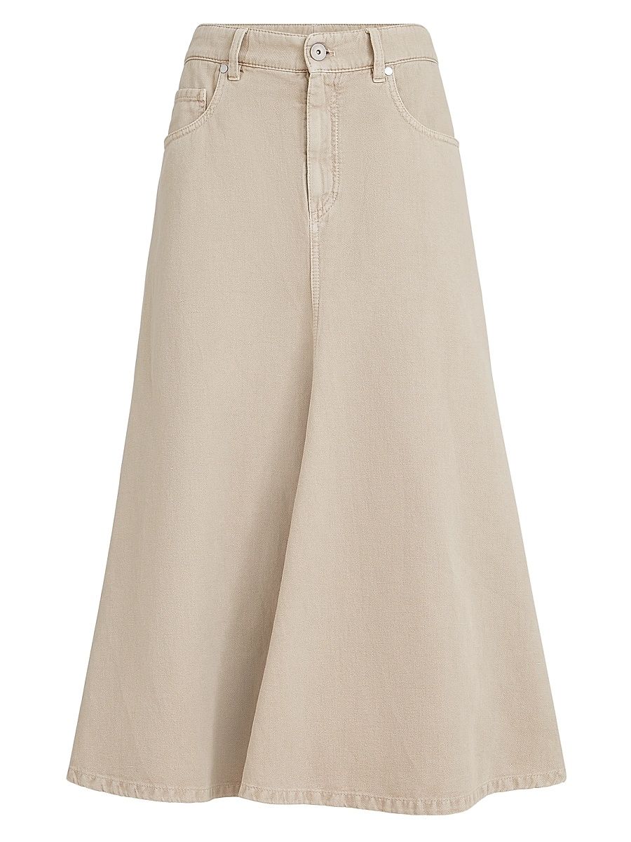 Women's Garment Dyed Five Pocket Flared Skirt in Cotton - Beige - Size 14