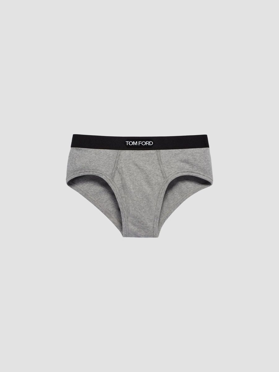 TOM FORD Men's Stretch-Cotton Logo Briefs - Grey - Size XL