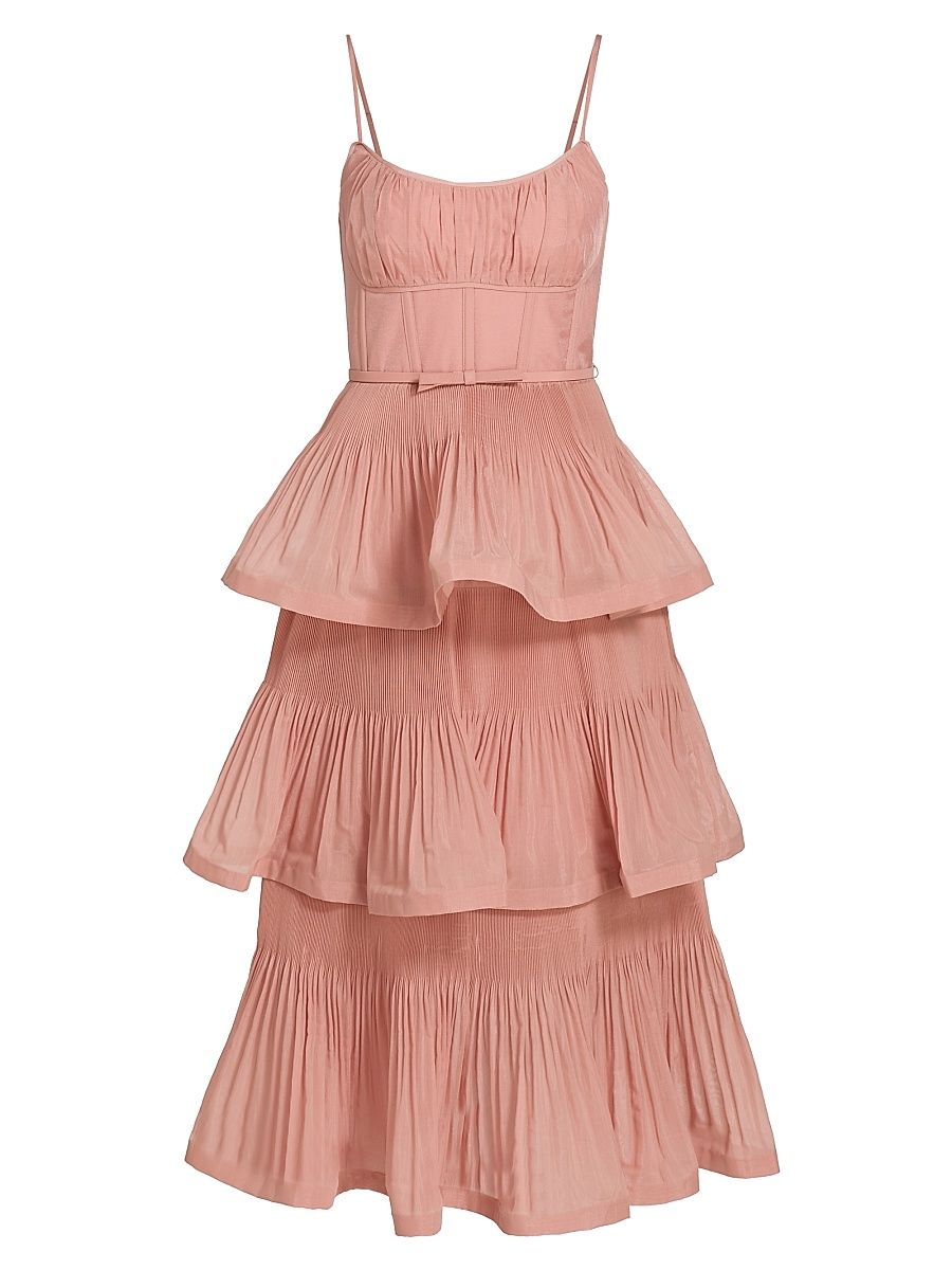 Women's Pleated Tiered Midi-Dress - Dusty Pink - Size 8