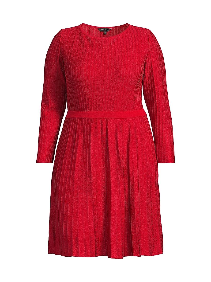 Women's Ming Wang x Tanya Foster Plus Tonal-Stitch Knit Fit & Flare Dress - Holiday - Size 28