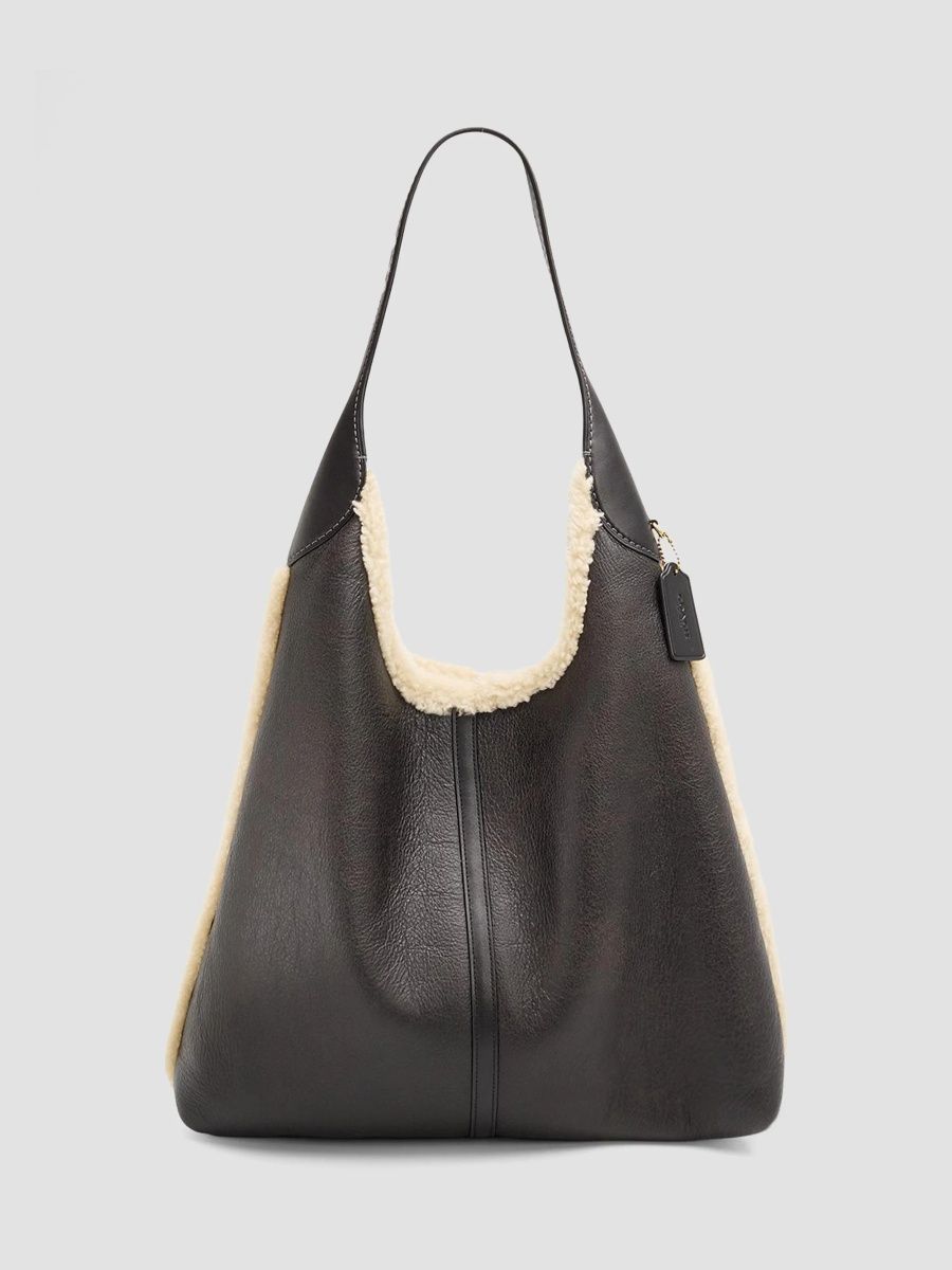 COACH Women's Shearling-Trim Leather Shoulder Bag - Black Natural