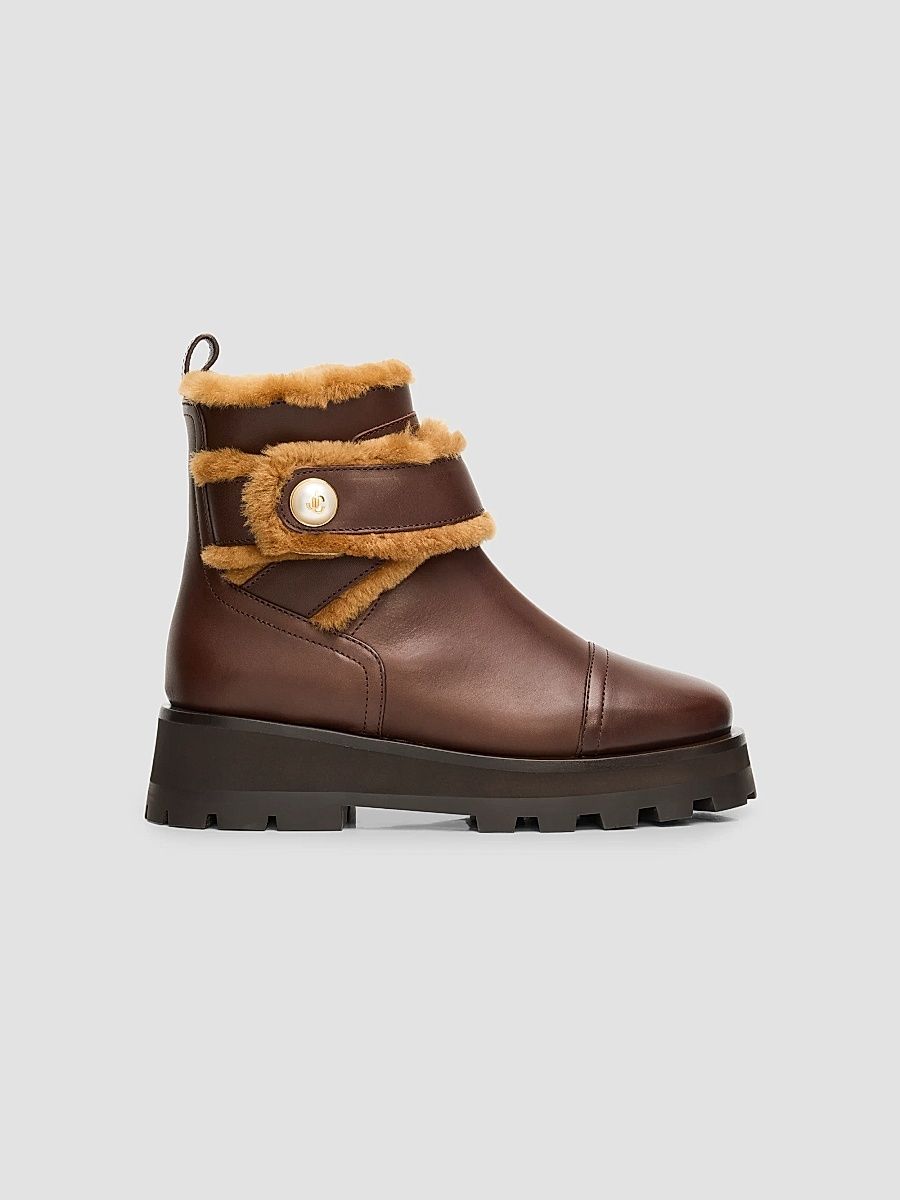 Jimmy Choo Women's Meena Shearling-Trim Leather Ankle Boots - Brown - Size 12