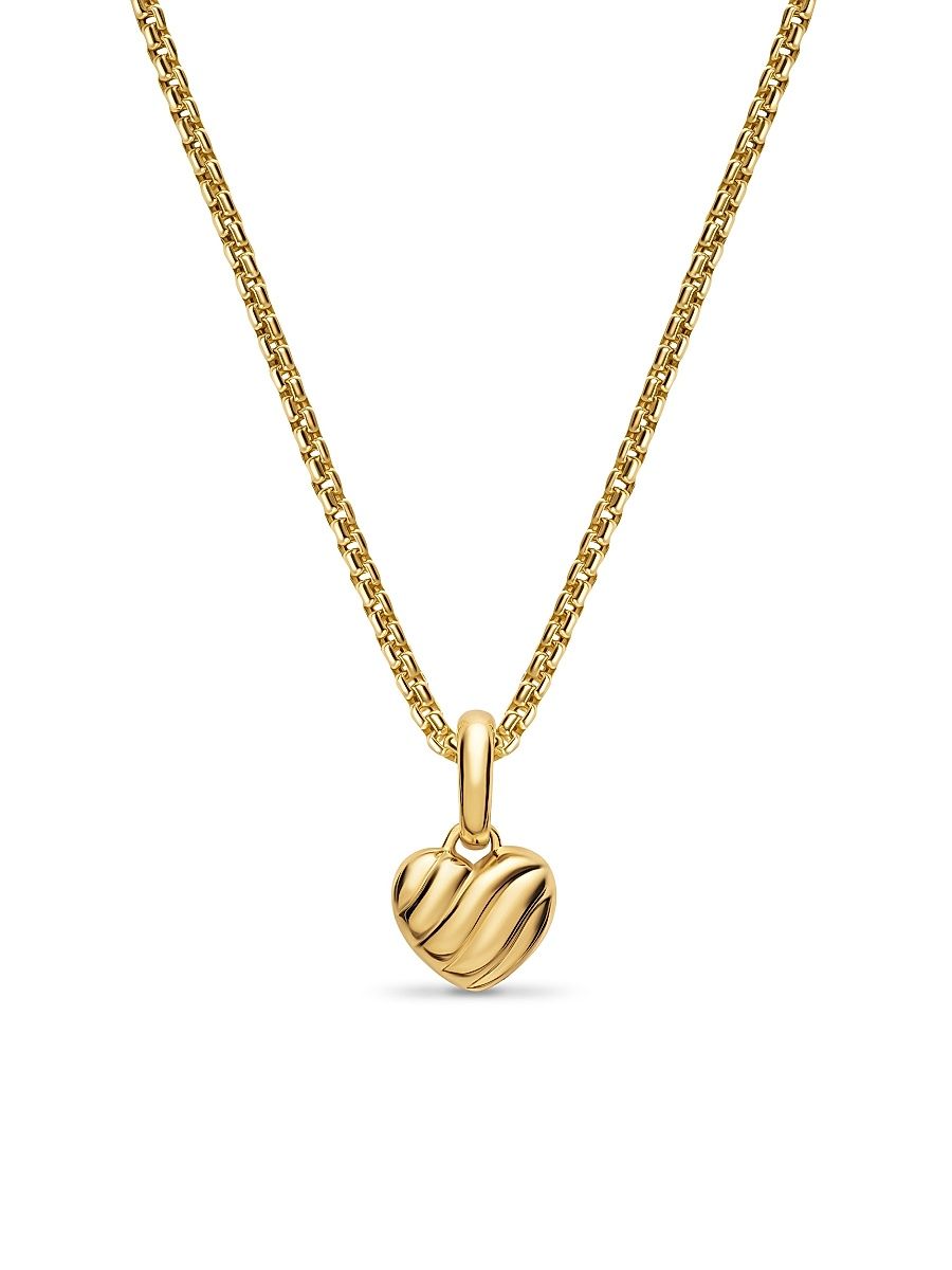 Women's Petite Puffy Cable Heart Amulet in 18K Yellow Gold, 7.4MM - Gold