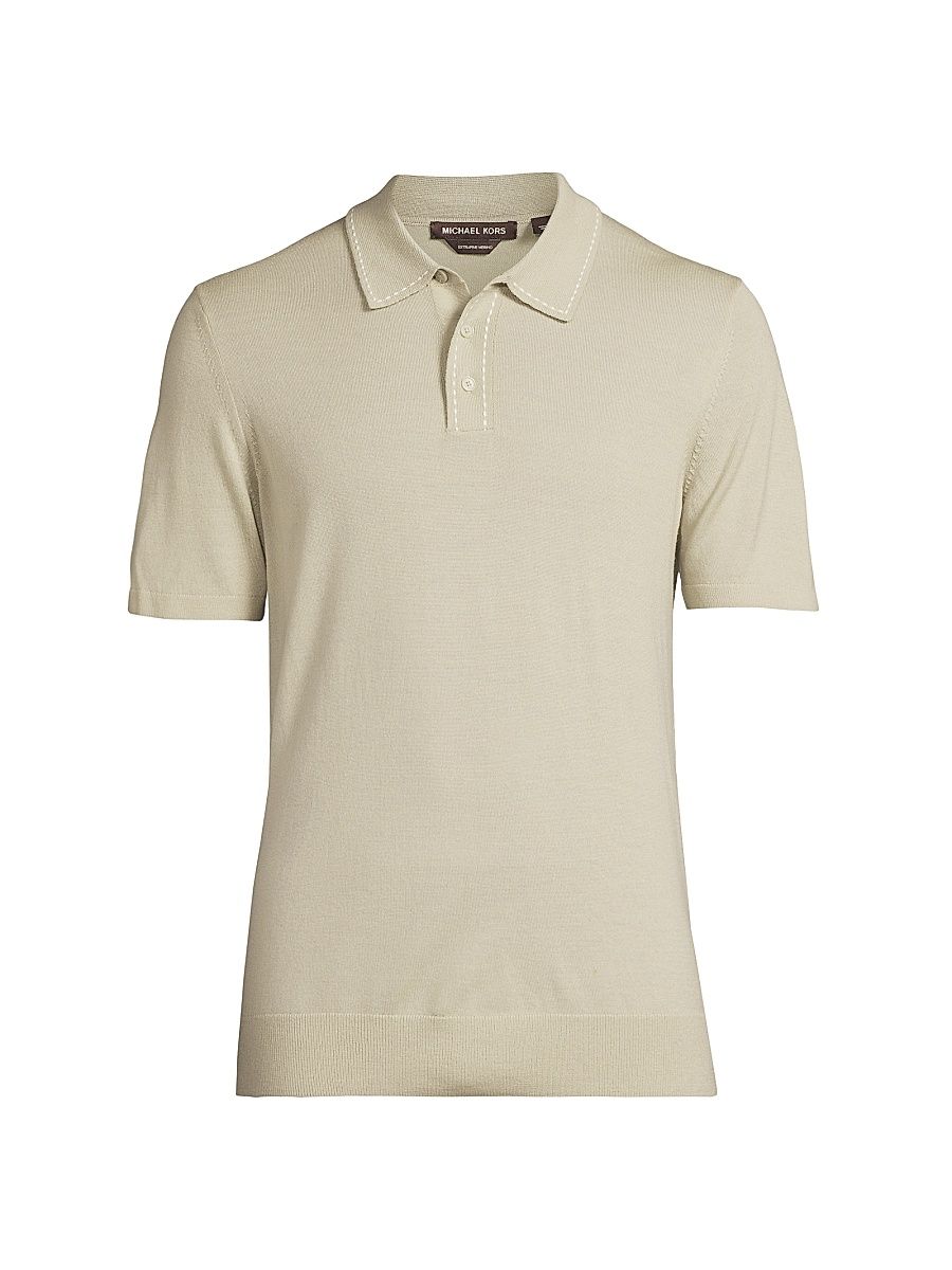 Men's Running-Stitch Merino Wool Regular-Fit Polo Shirt - Midnight - Size Large