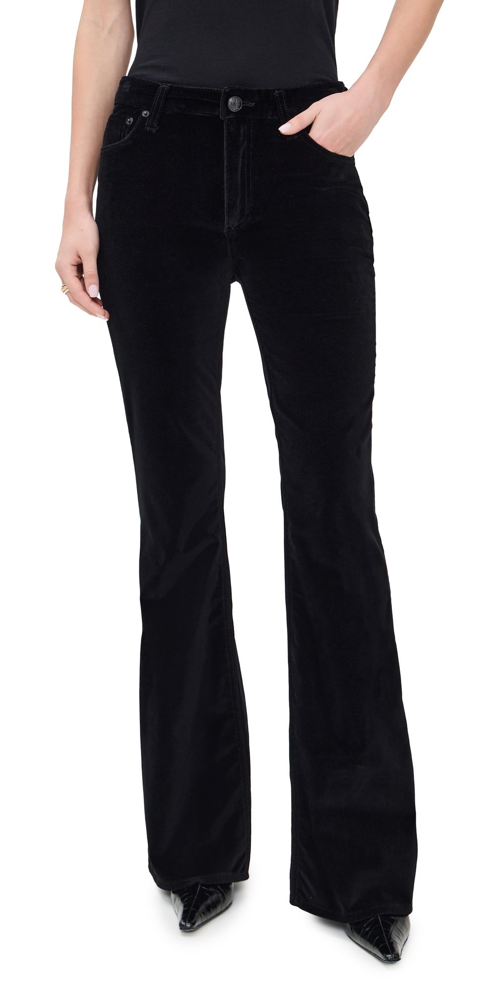 rag & bone Dahlia Velvet Full Flare Pants Black Velvet 26