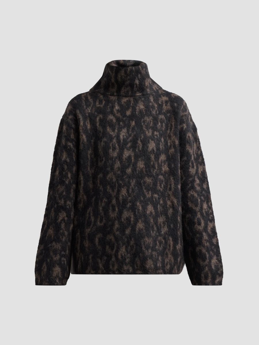 Vince Women's Leopard-Jacquard Oversized Turtleneck Sweater - Grey Combo - Size XXS