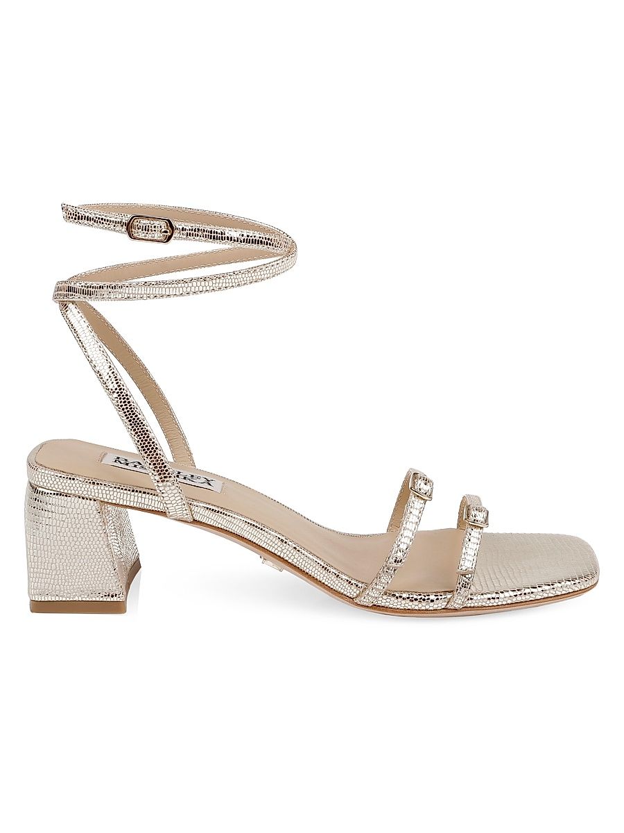 Women's Dania 50MM Embossed Metallic Leather Ankle-Wrap Sandals - Gold - Size 9.5