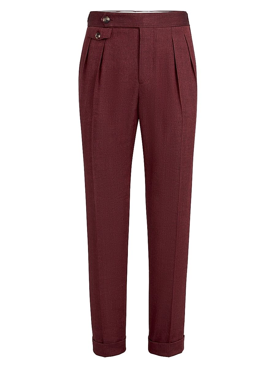Men's Linen and Virgin Wool Chevron Trousers - Cherry - Size 34