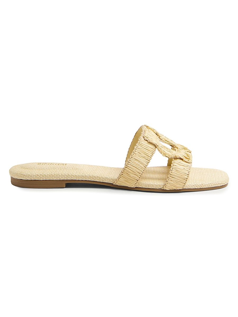 Women's Monogram Raffia Flat Sandals - Natural - Size 6