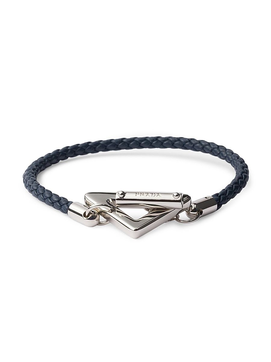 Men's Braided Nappa Leather Bracelet - Blue - Size Large