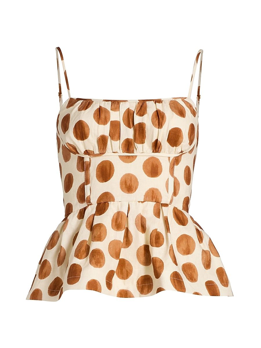 Women's Alba Spot Linen Peplum Top - Celeste Spot Ginger - Size 14