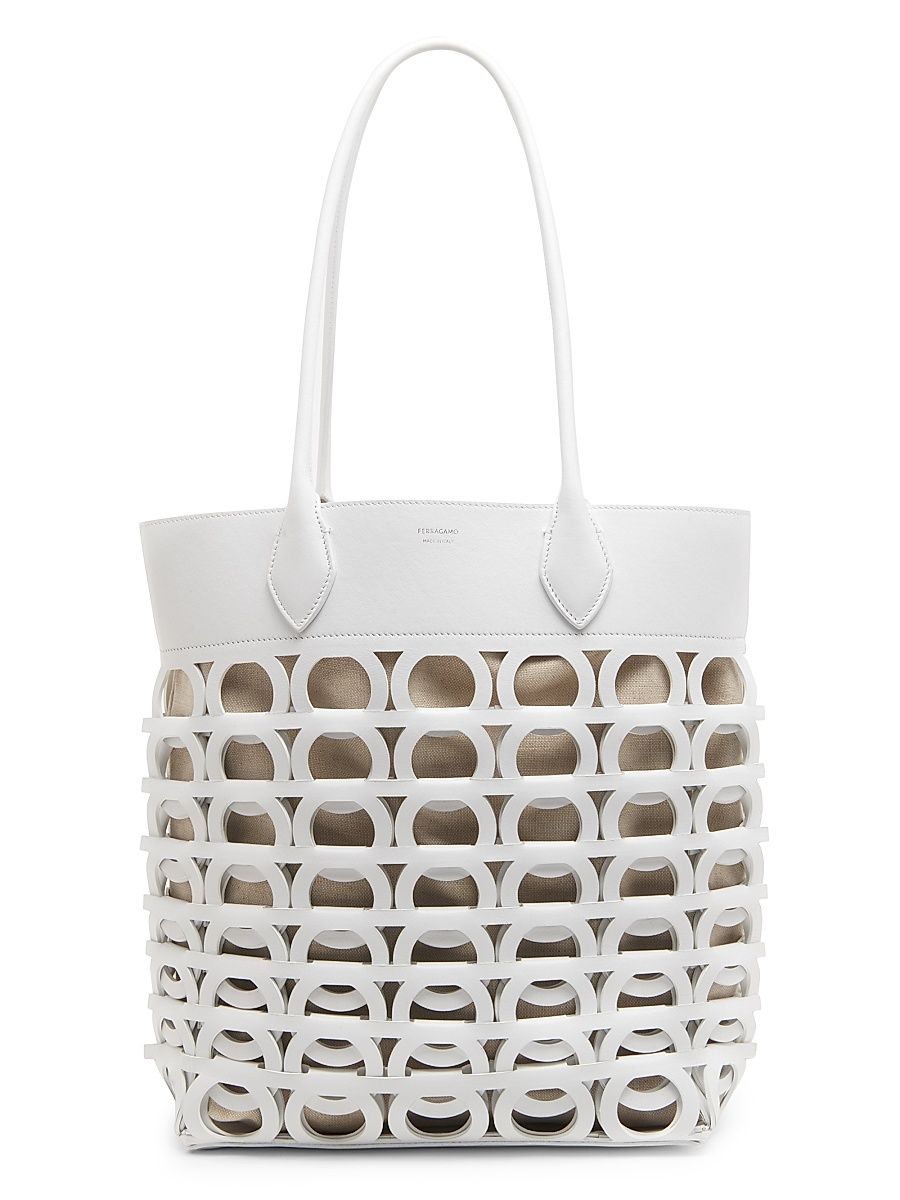 Women's Gancini Laser-Cut Leather Tote - Optic White