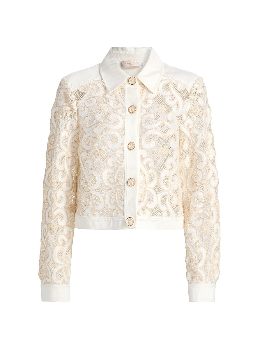 Women's Saphire Embroidered Denim Jacket - White Denim Embroidery - Size XL