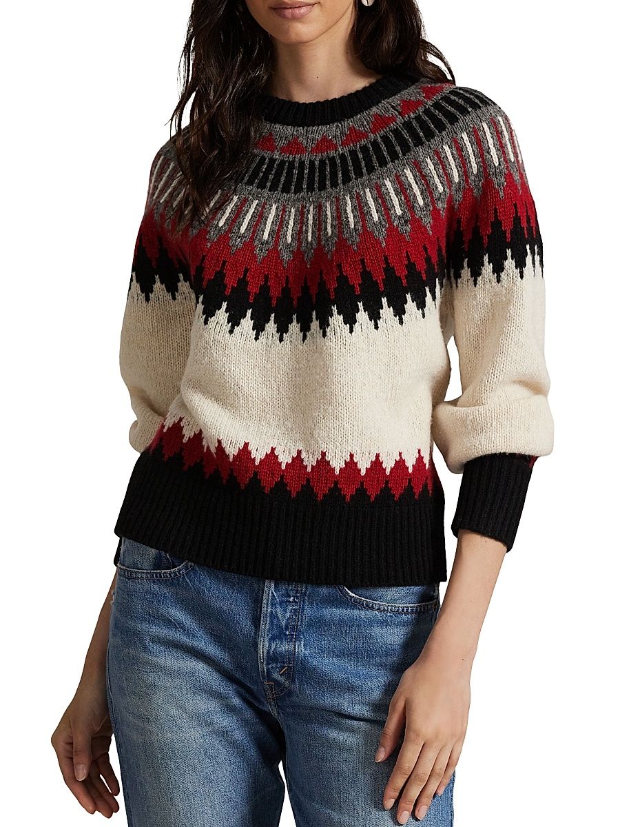 Women's Fair Isle-Inspired Wool-Cashmere Sweater - Authentic Cream Multi - Size XS