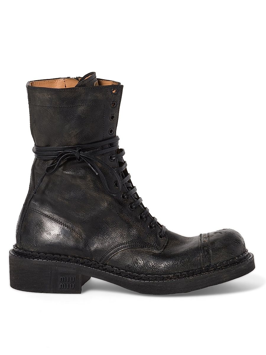 Women's Leather Laced Booties - Black - Size 10