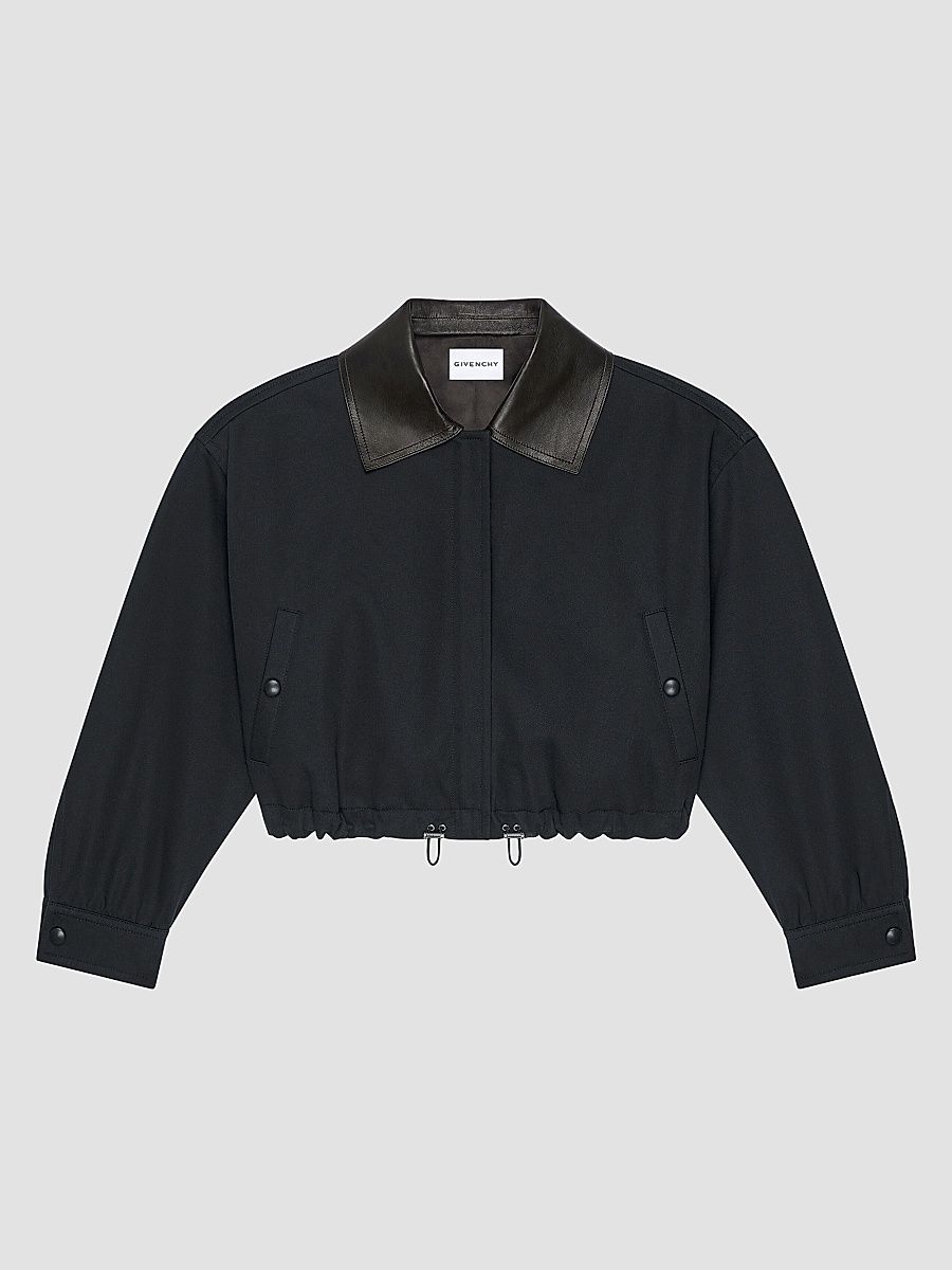 Givenchy Women's Jacket in Cotton and Wool with Leather Collar - Black - Size 12