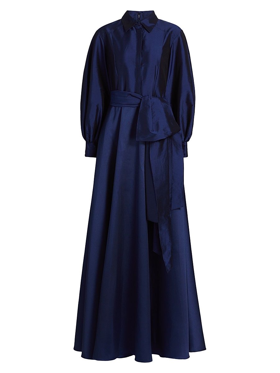 Women's Frieda Taffeta Shirtdress Gown - Navy - Size 10