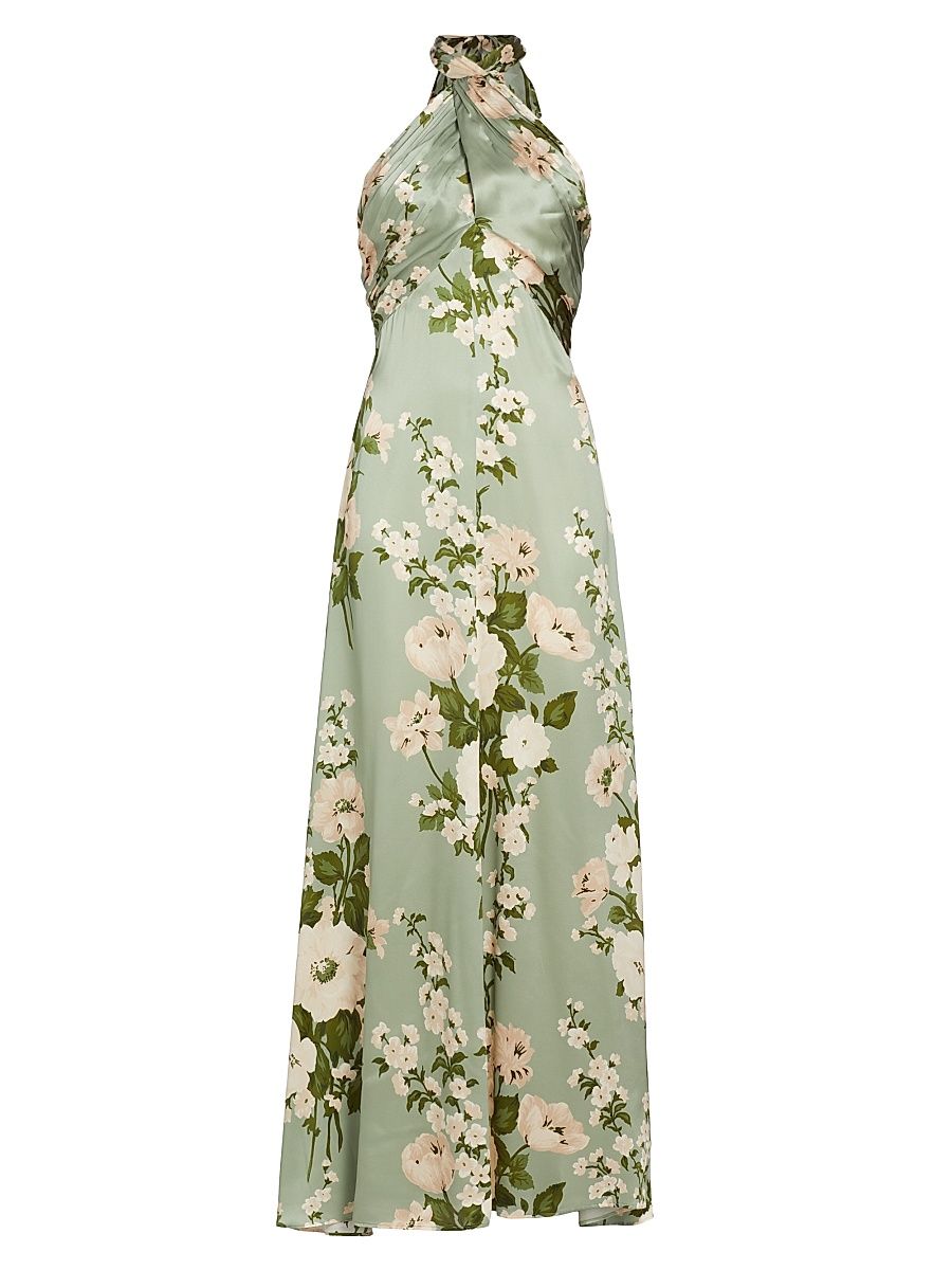 Women's Veria Floral Silk Maxi Dress - Tarragon - Size 2