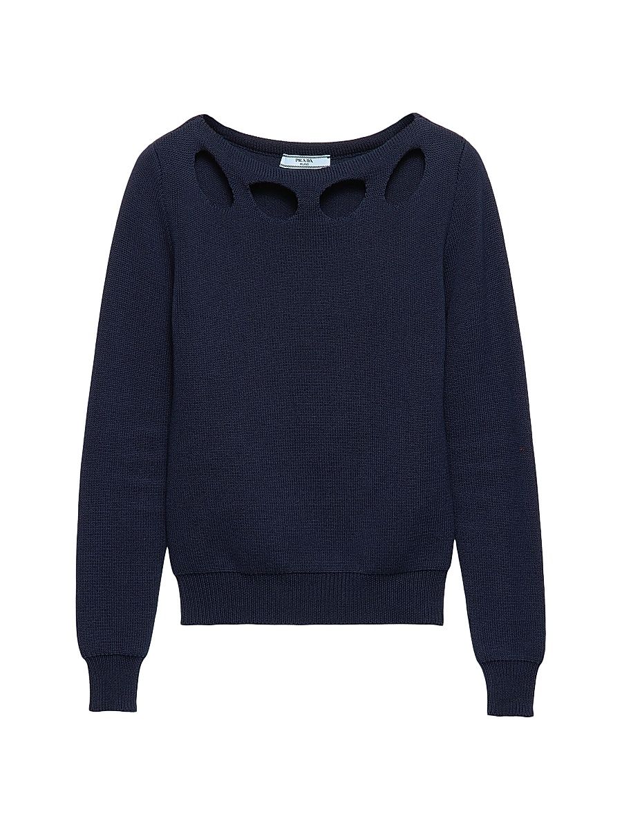 Women's Cotton Boat Neck Sweater - Blue - Size 6