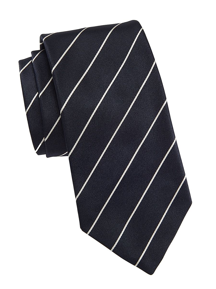 Men's Diagonal Stripe Silk Tie - Dark Navy