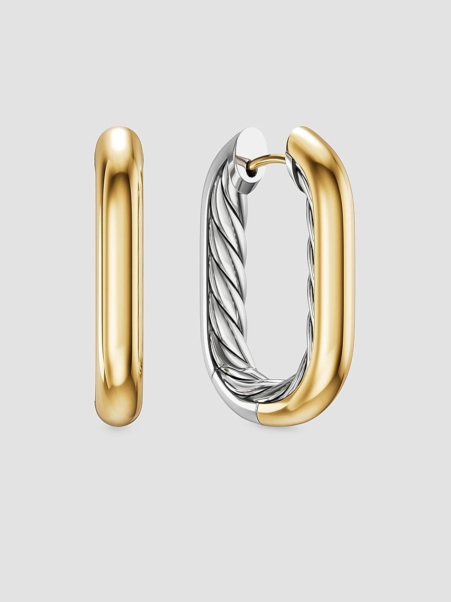 Women's DY Madison Smooth Hoop Earrings in Sterling Silver with 14K Yellow Gold - Silver Multi