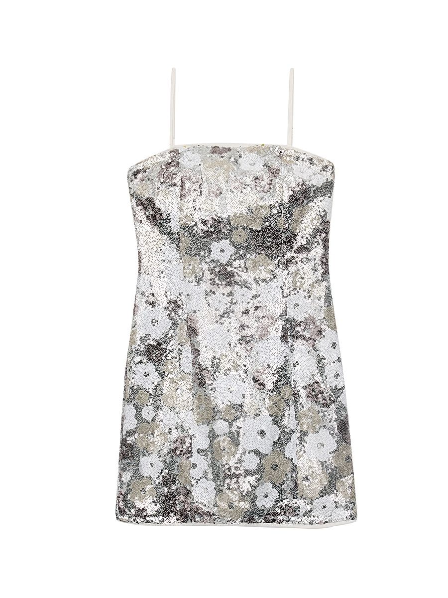 Girl's Maizy Floral Sequined Dress - Silver - Size 1