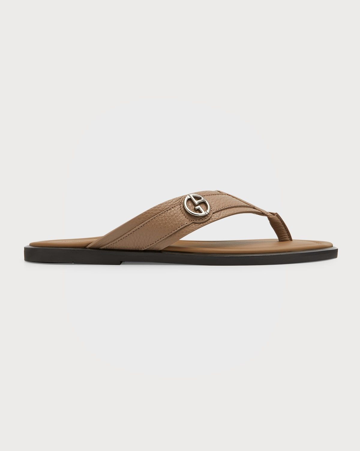 Men & apos;s Leather Logo Flip Flop Sandals