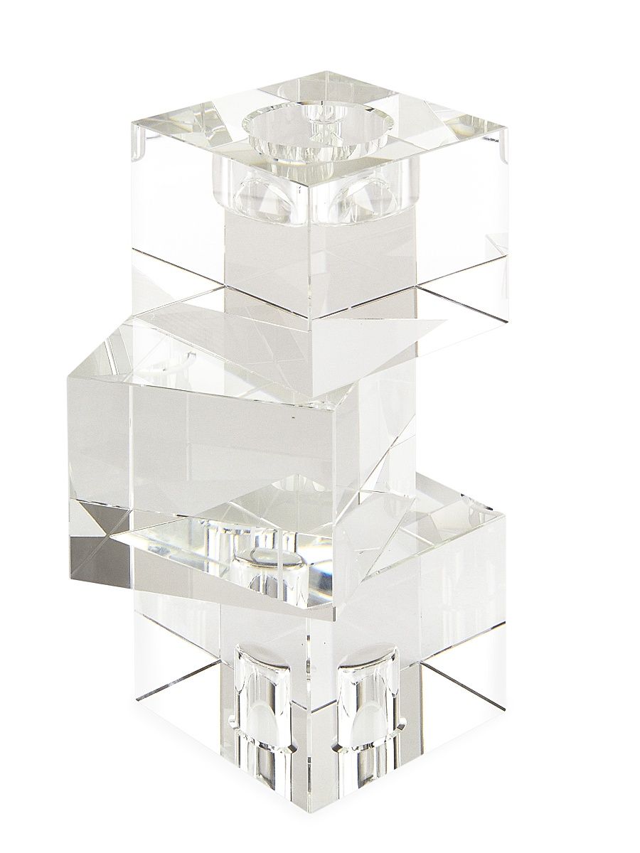 Clear Crystal Cubes Medium Candleholder - Clear