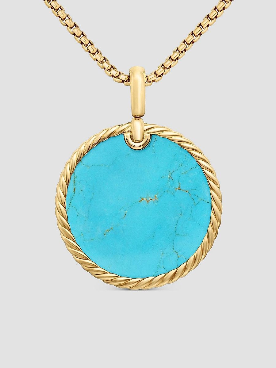 David Yurman Women's DY Elements Disc Pendant in 18K Yellow Gold - Turquoise Matrix Kingman