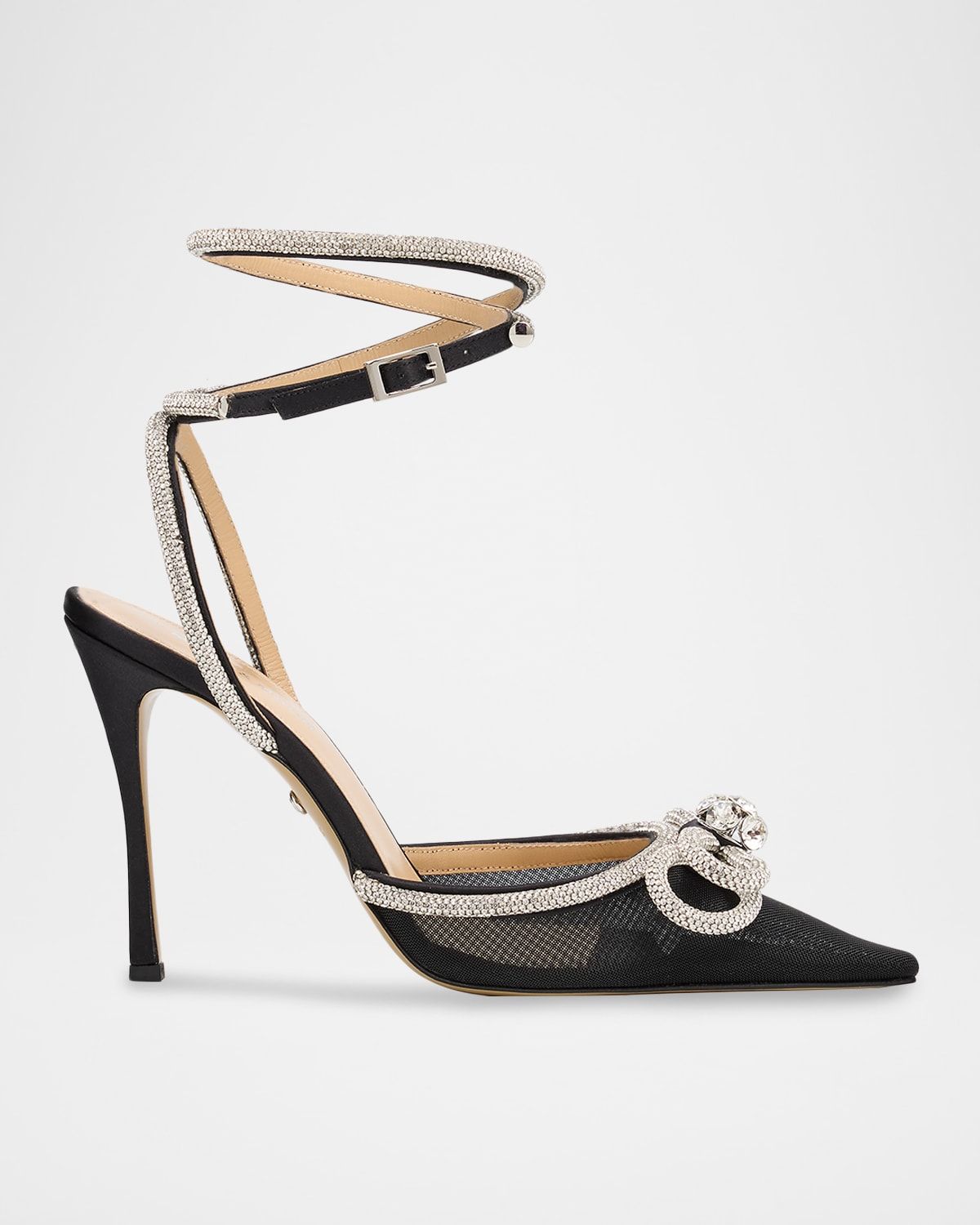 Strass Mesh Double Bow Ankle-Strap Pumps