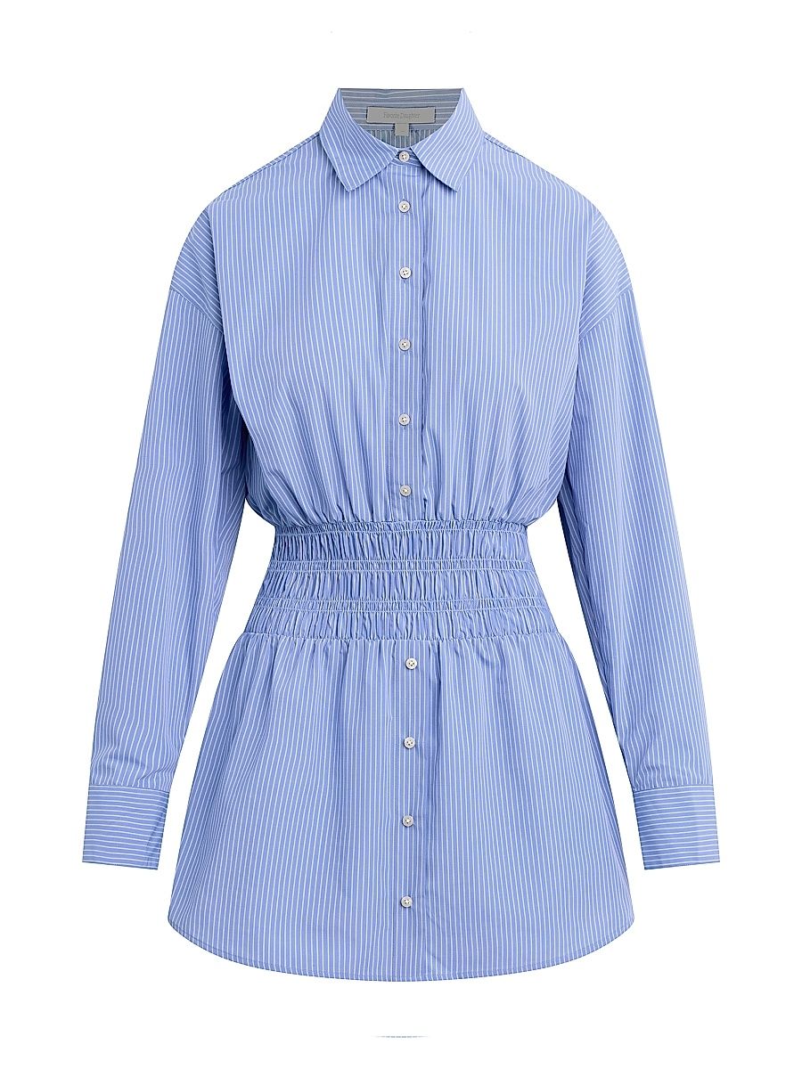Women's The Waist Not Smocked Mini-Shirtdress - Blue White Stripe - Size XL