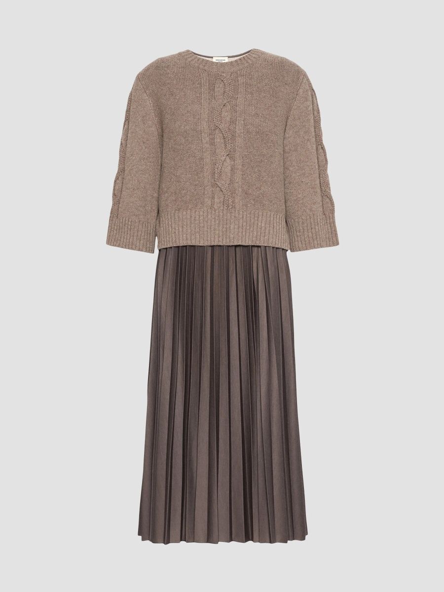 Weekend Max Mara Women's Jersey Dress with A Wool Top - Hazelnut Brown - Size XL